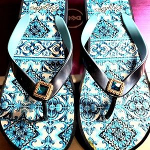 Brighton Blue Wedge Flip Flops  in size 9